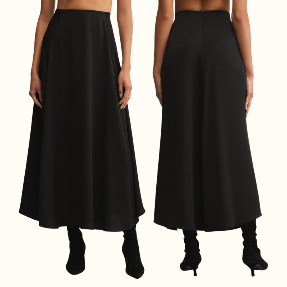 Black Satin Midi Skirt
